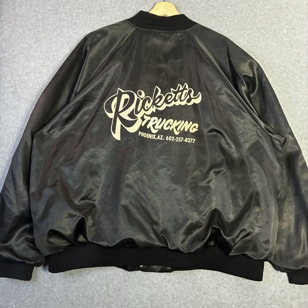 Vintage Trucking Jacket 3XL Black Satin Bomber Made in USA Phoenix AZ